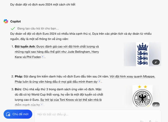 Dự đoán đội vô địch Euro từ Copilot