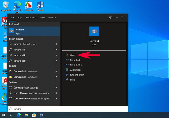 Gõ tìm và chọn Camera