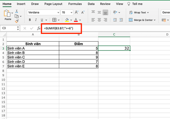 hàm sumif trong excel