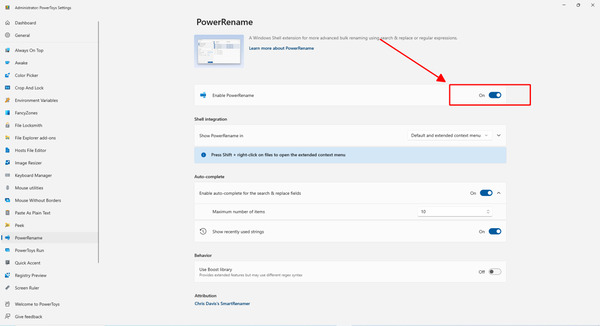 Kích hoạt PowerRename