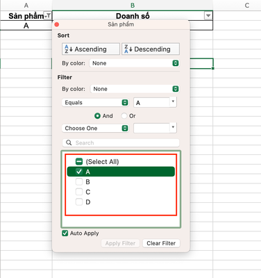 Lọc theo điều kiện trong Excel