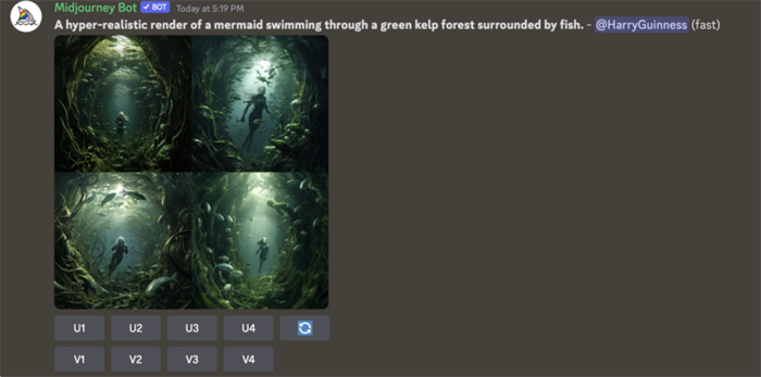 Midjourney Bot trả về kết quả