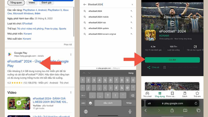 Nhấn “Cài đặt” để tải và cài đặt PES 2024