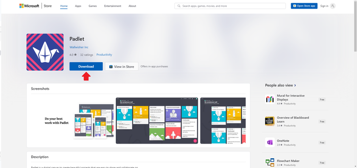 Nhấn Download trên Microsoft Store để cài đặt ứng dụng Padlet