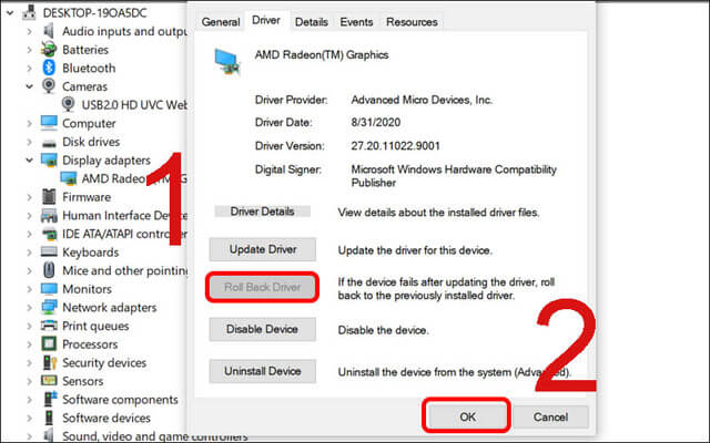 Nhấn Roll Back Driver