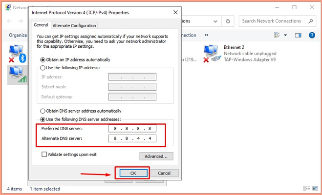 Nhập địa chỉ DNS mới để thay đổi cài đặt