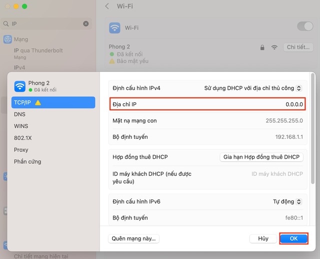 Nhập địa chỉ IP → Nhấn OK