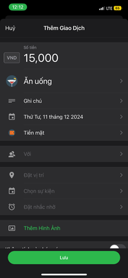 Nhập số tiền, thông tin và chọn Lưu