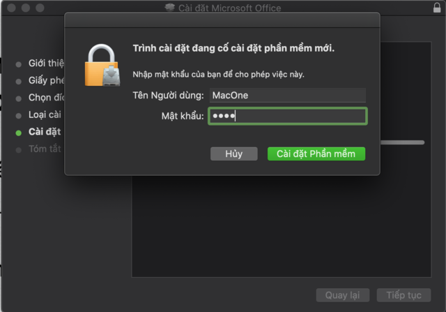 Nhập user, password mà nhấn Cài đặt phần mềm