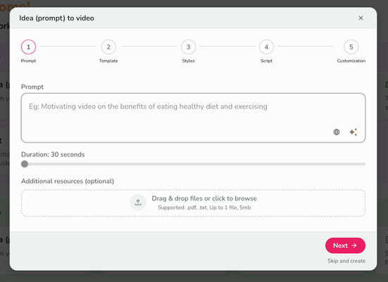 Nhập ý tưởng video Fliki AI