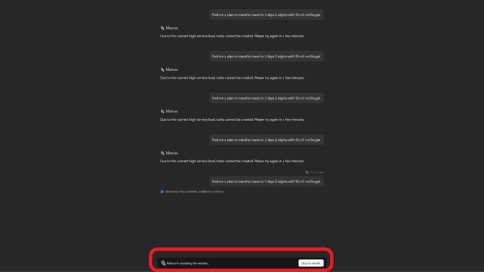 Nhập yêu cầu hoặc mô tả nhiệm vụ bạn muốn Manus AI xử lý
