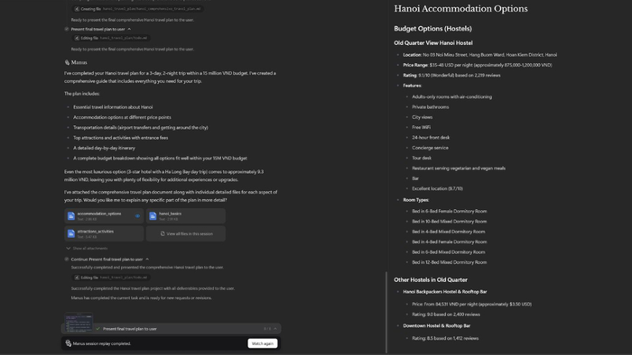 Sau khi nhập lệnh, Manus AI sẽ bắt đầu xử lý và gửi thông báo khi hoàn tất
