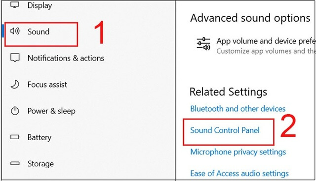 Vào Sound chọn Sound Control Panel