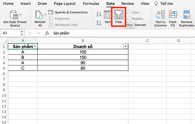 cách lọc dữ liệu trong excel