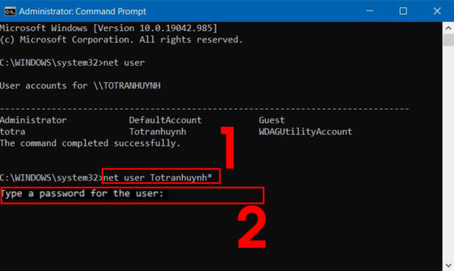 Thay đổi mật khẩu mới với CMD