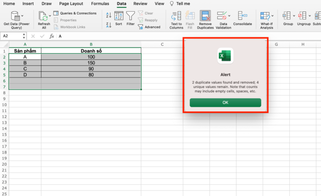 Thông báo loại bỏ dữ liệu
