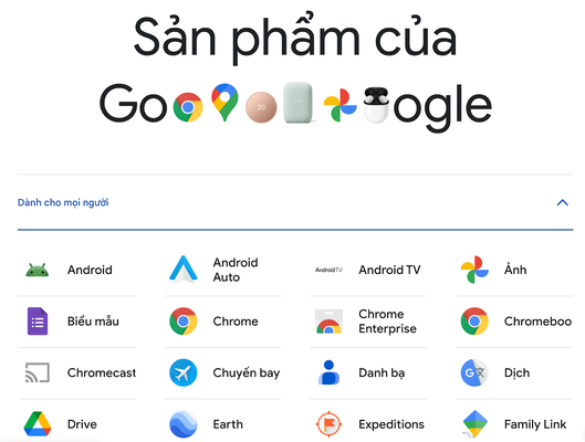 Tìm đến Sites trong các sản phẩm của Google