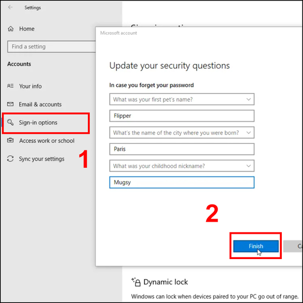 Trả lời các câu hỏi và chọn Finish