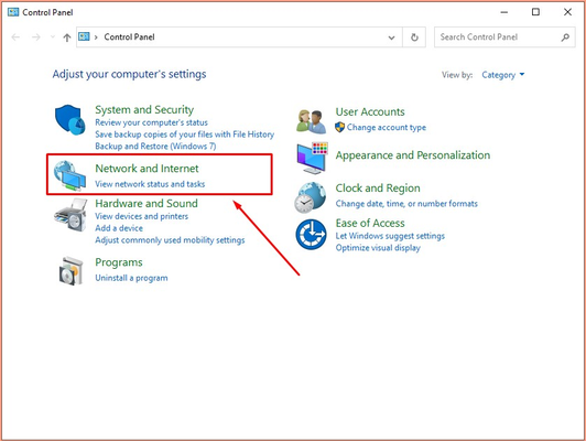 Truy cập mục quản lý kết nối mạng