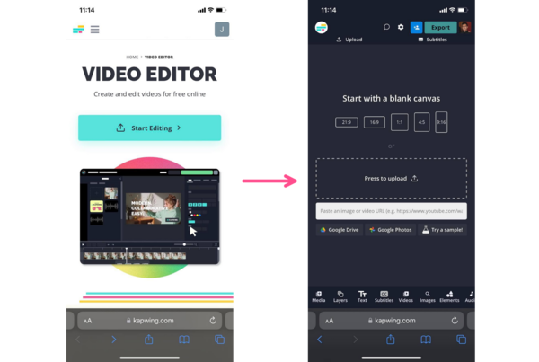 Truy cập vào Kapwing và tải ảnh lên