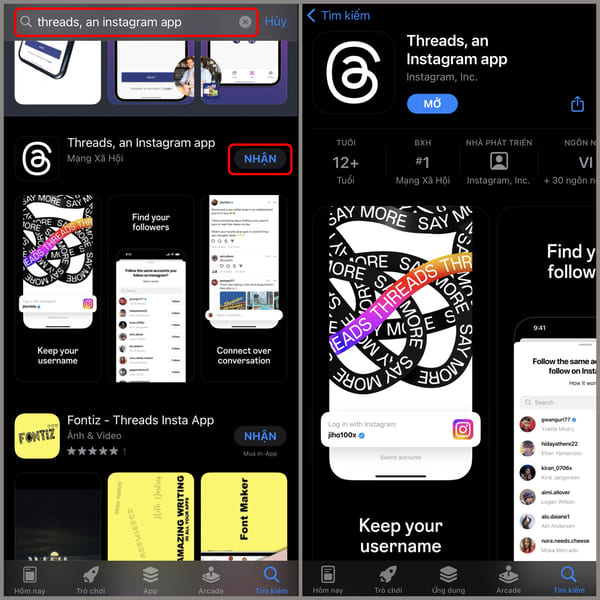 Vào cửa hàng trực tuyến và tải Threads