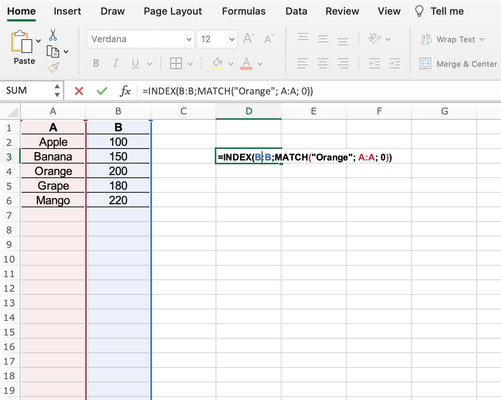 Ví dụ Hàm Index kết hợp Match