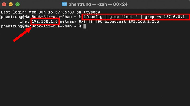 Xem địa chỉ IP với Terminal