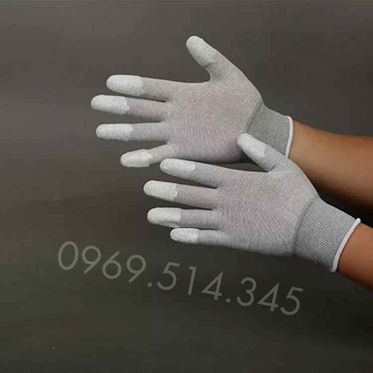 Găng tay chống tĩnh điện phủ PU đầu ngón màu xám
