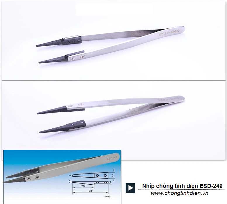 Đầu nhíp ESD-249 làm bằng nhựa PPS chống tĩnh điện ESD 10⁶ - 10⁹Ω