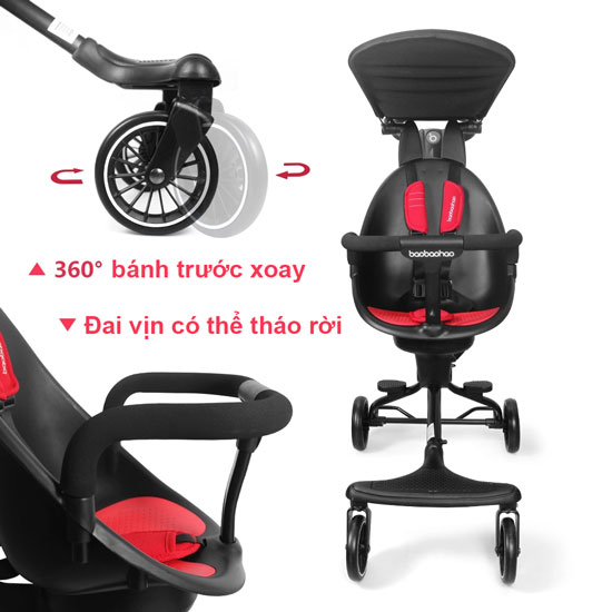 Bánh xe đẩy Baobaohao V5-B xoay 360 độ, đai vịn chắc chắn và có thể tháo rời