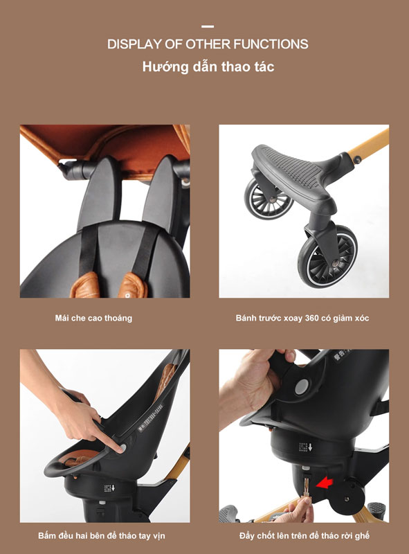 Hướng dẫn tháo tay vịn, tháo ghế xe đẩy baobaohao V5