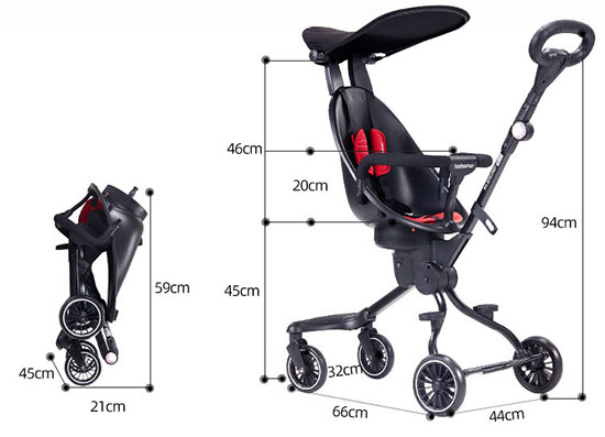 Kích thước của xe đẩy du lịch Baobaohao V5-B khi sử dụng và khi gấp gọn lại