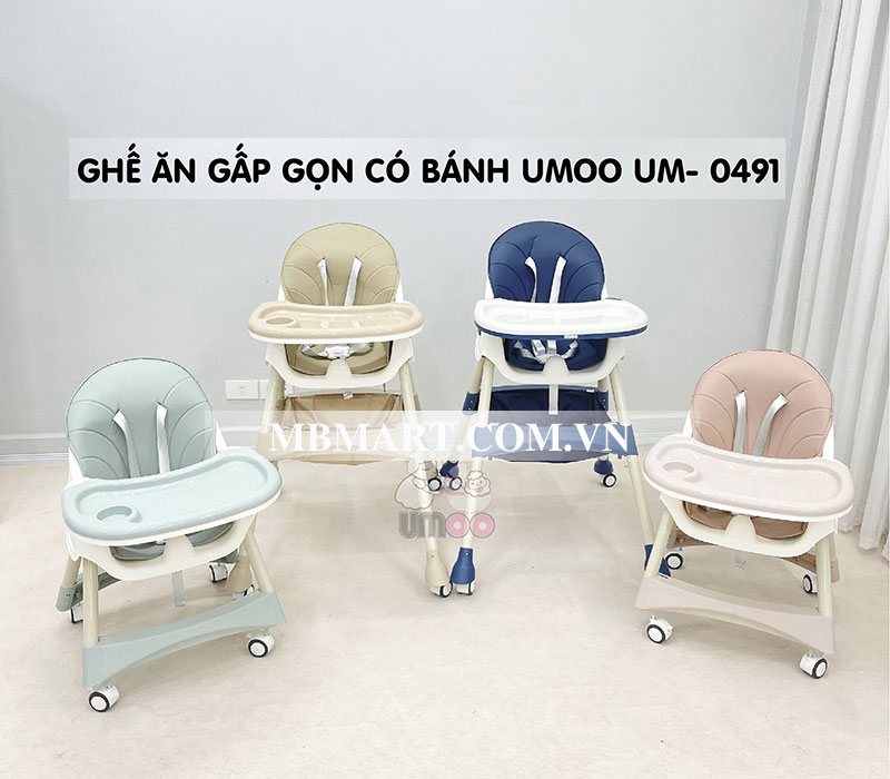 Ghế ăn dặm Umoo gấp gọn có bánh xe UM-0491