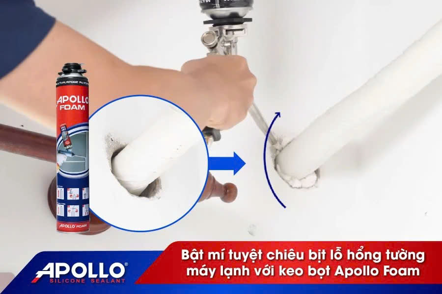 Keo apollo foam bịt kín khe hở lỗ xuyên tường