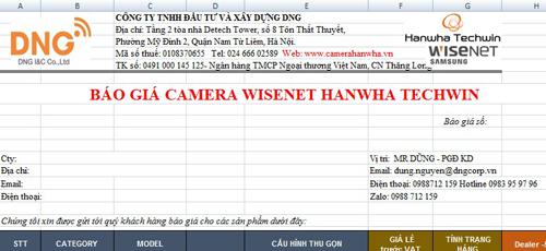 Bảng báo giá camera Wisenet mới nhất của DNG 2020