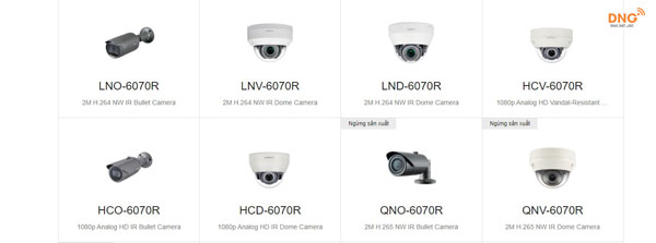 Các mã thuộc camera Wisenet 6070