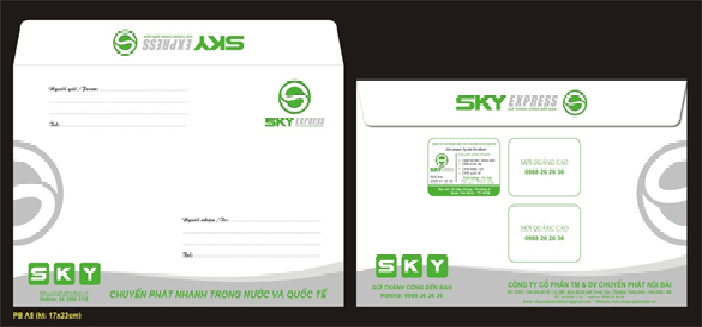 Mẫu in phong bì thư chuyển phát nhanh Sky Express