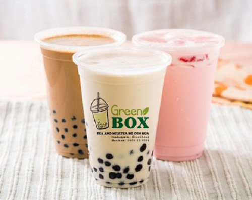 Mẫu logo tem dán cốc trà sữa, cafe Green Box