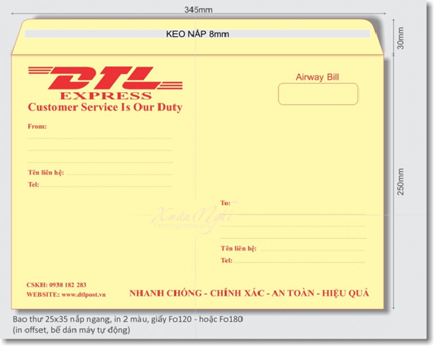 Mẫu in phong bì thư công ty DTL Express