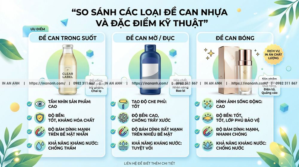 Bảng So Sánh Chi Tiết Các Loại Decal Nhựa Và Đặc Tính Kỹ Thuật