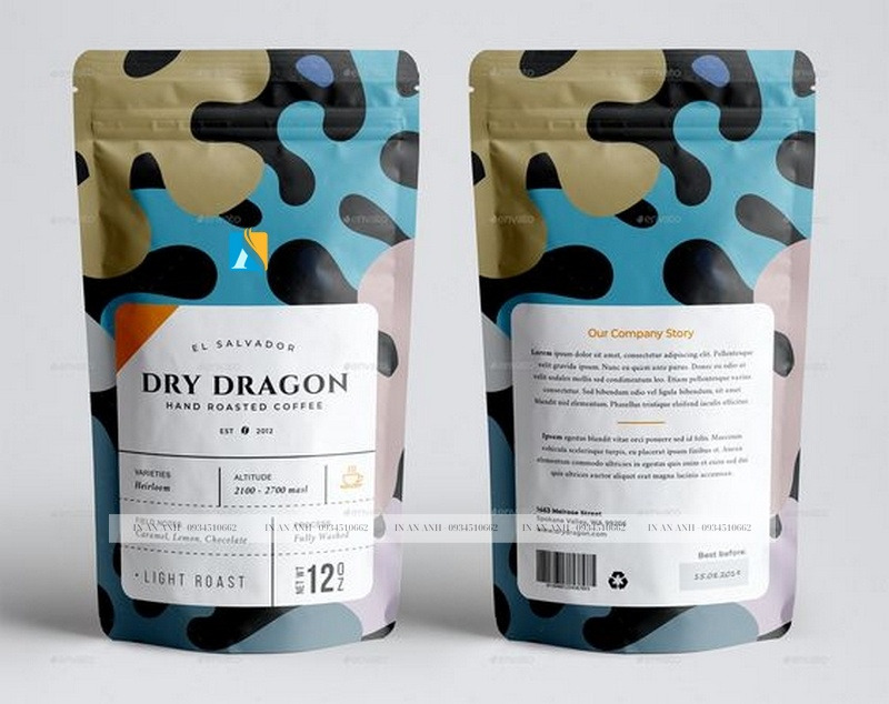 Mẫu túi đựng cà phê in màu cam nổi bật