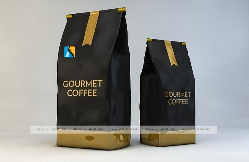 Thiết kế in ấn túi đựng cà phê màu đen ấn tượng
