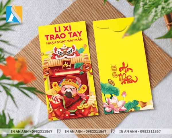 Mẫu bao lì xì với ông thần Tài kết hợp cùng câu chúc ý nghĩa