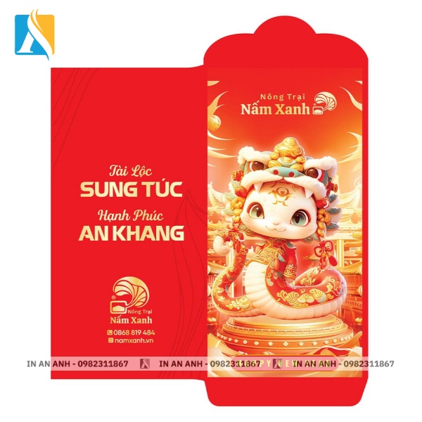 Mẫu bao lì xì in hình linh vật với màu đỏ và vàng nổi bật