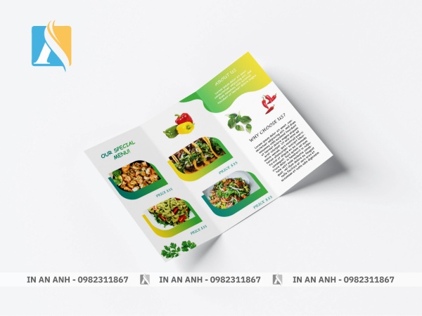Mẫu brochure gấp 3 nổi bật với tông màu sáng và font chữ cá tính