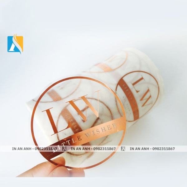 Decal nhựa trong suốt in nhũ vàng đồng sang trọng