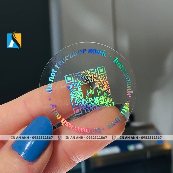 Decal hologram tròn trong suốt in QR code chống giả