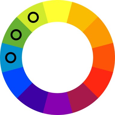 Bánh xe màu với các đốm đen trên xanh nhạt, xanh lá cây và xanh lá cây vôi.