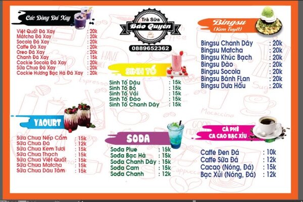Mẫu thiết kế menu dạng biển cho quán