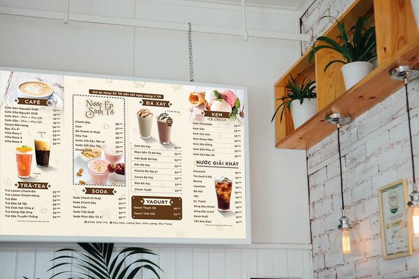 Menu trà sữa treo tường cho quán